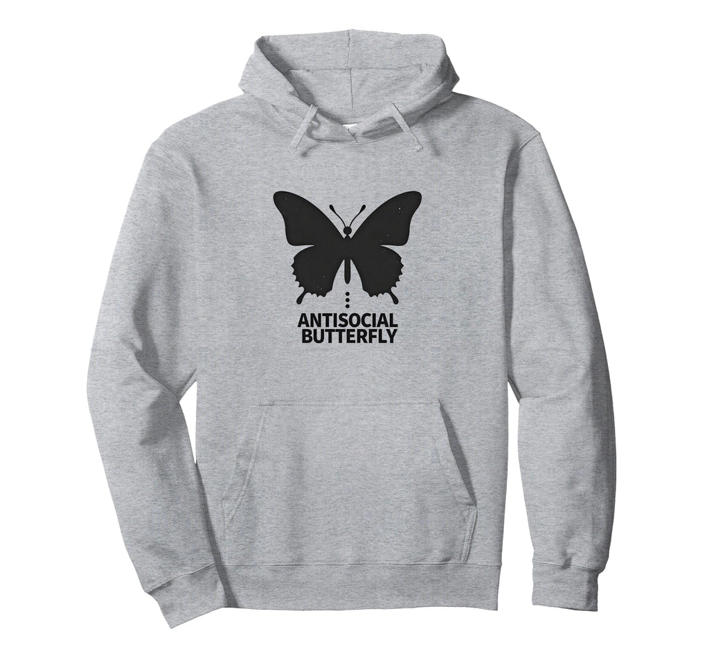 Antisocial Butterfly Minimalist Black Hoodie - Streetwear Style Unisex - T-Shirt, Sweatshirt, Hoodie