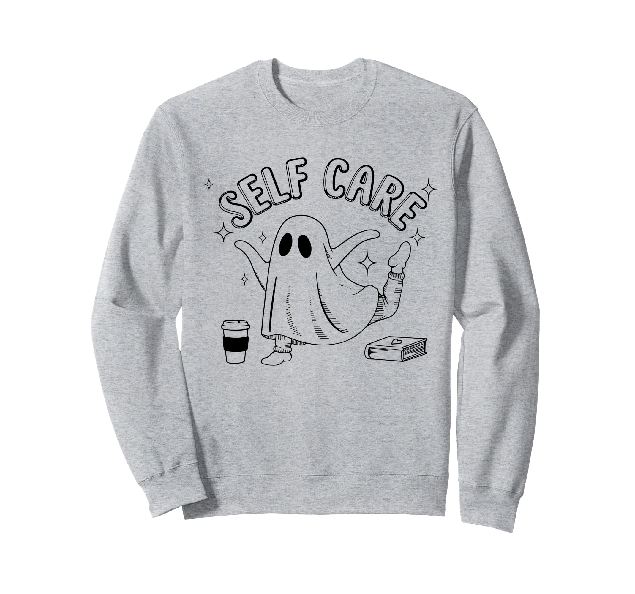 Funny Self Care Ghost Book Coffee Sweatshirt - Unique Graphic for Adults - T-Shirt, Sweatshirt, Hoodie