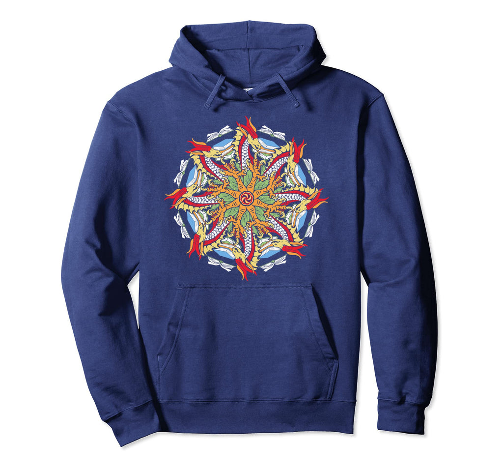 Dragons Books Mandala Artistic Fire Hoodie - Unique Graphic for Adults - T-Shirt, Sweatshirt, Hoodie