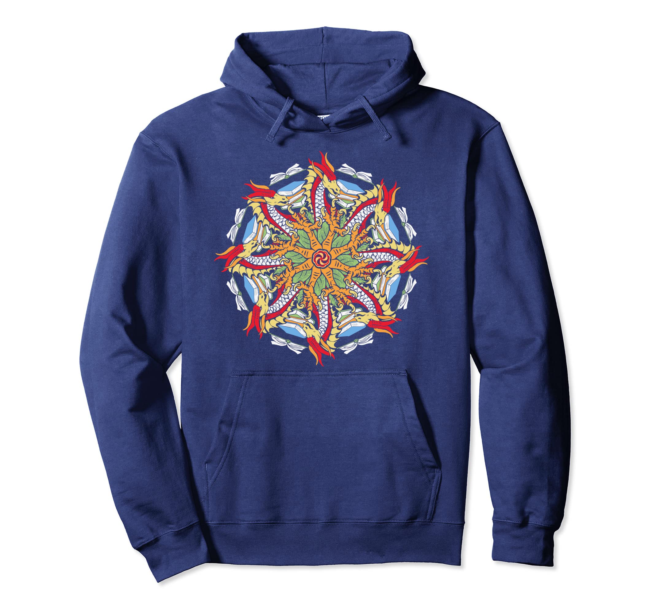 Dragons Books Mandala Artistic Fire Hoodie - Unique Graphic for Adults - T-Shirt, Sweatshirt, Hoodie