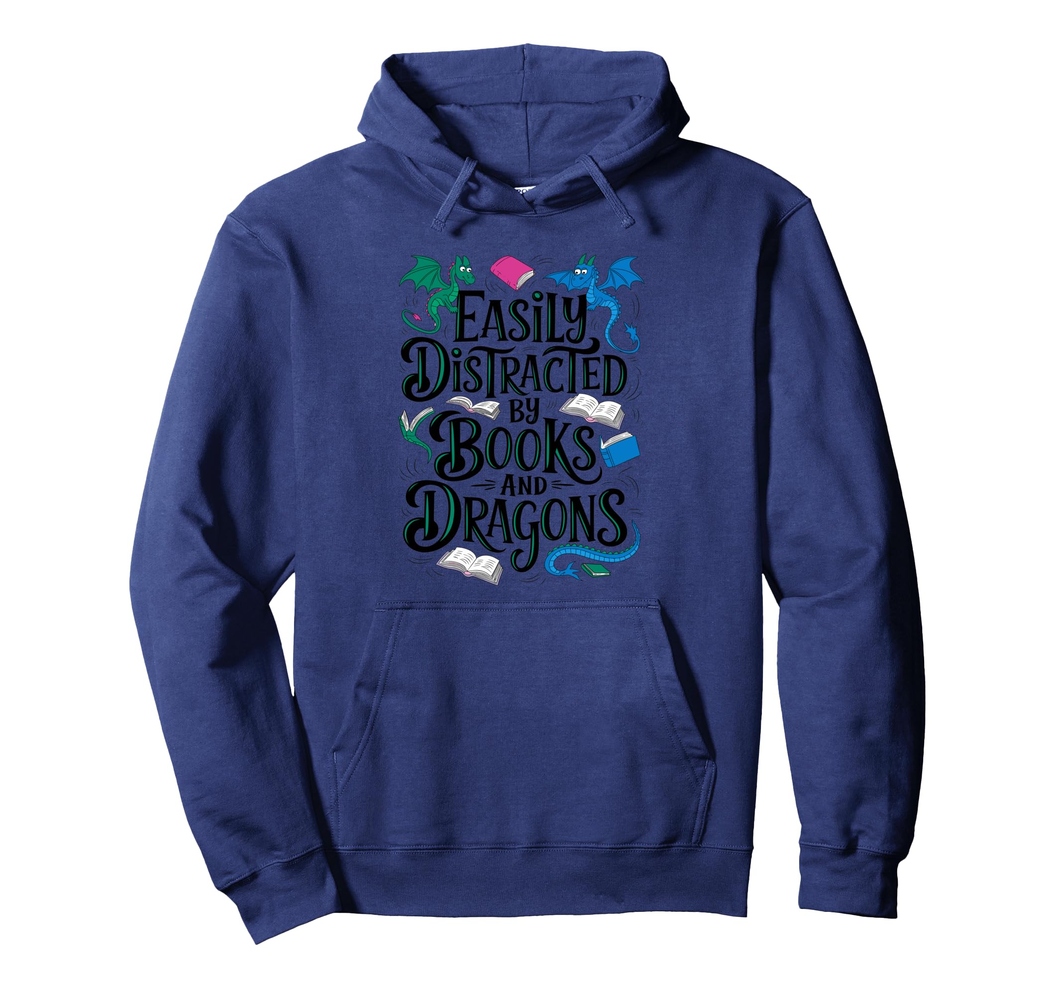 Easily Distracted Dragons And Books Hoodie - Minimalist Print Men Women - T-Shirt, Sweatshirt, Hoodie