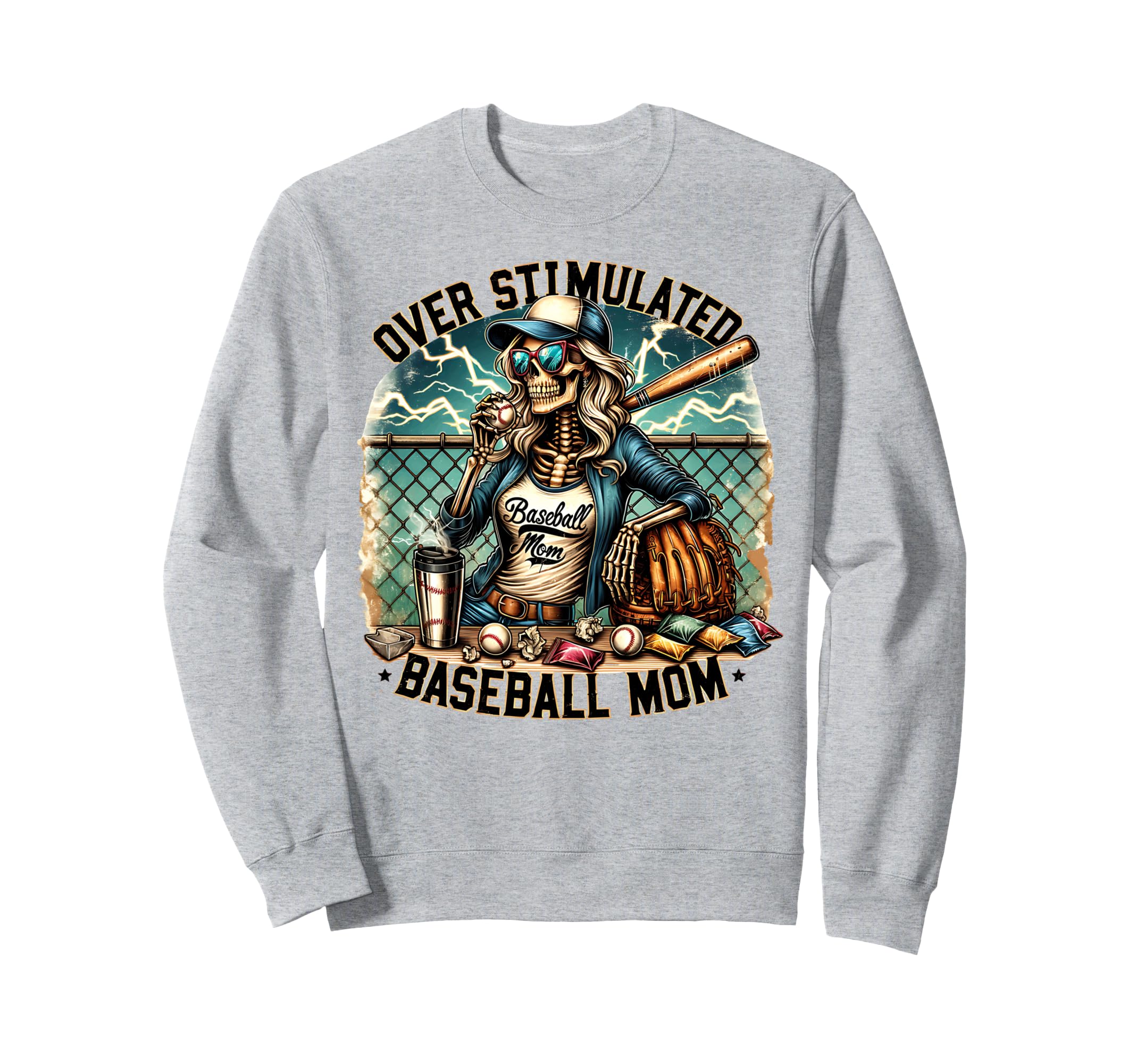 Baseball Mom Overstimulated Mama Sweatshirt - Graphic Print Unisex - T-Shirt, Sweatshirt, Hoodie
