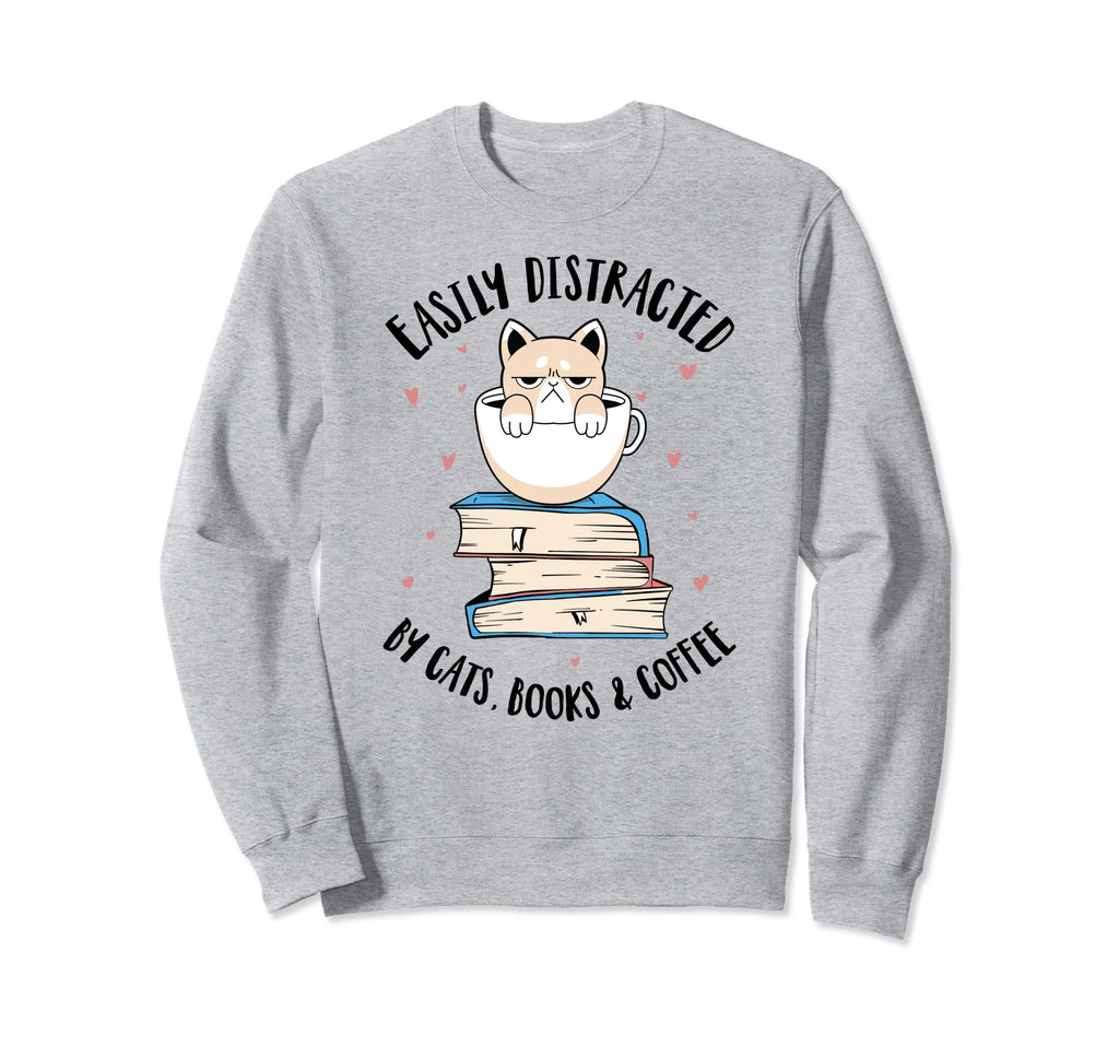 Cats Book Coffee Lover Easily Sweatshirt - Casual Everyday Wear for Adults - T-Shirt, Sweatshirt, Hoodie