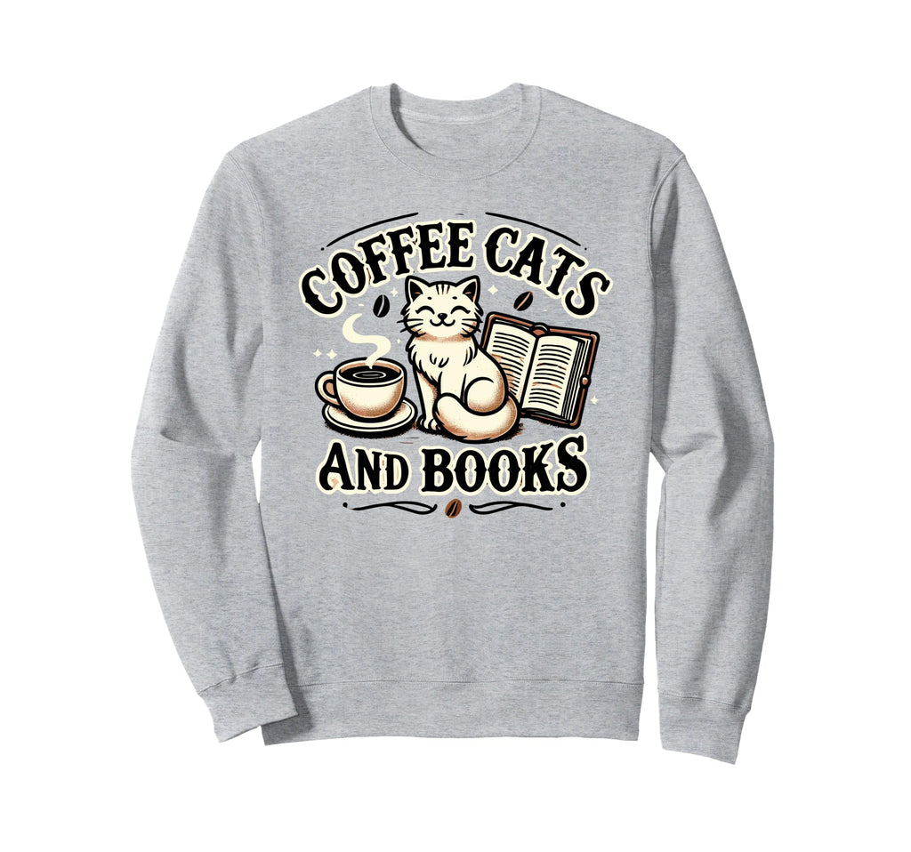 Coffee Cats And Book Reader Book Lovers Sweatshirt - Graphic Print Unisex - T-Shirt, Sweatshirt, Hoodie