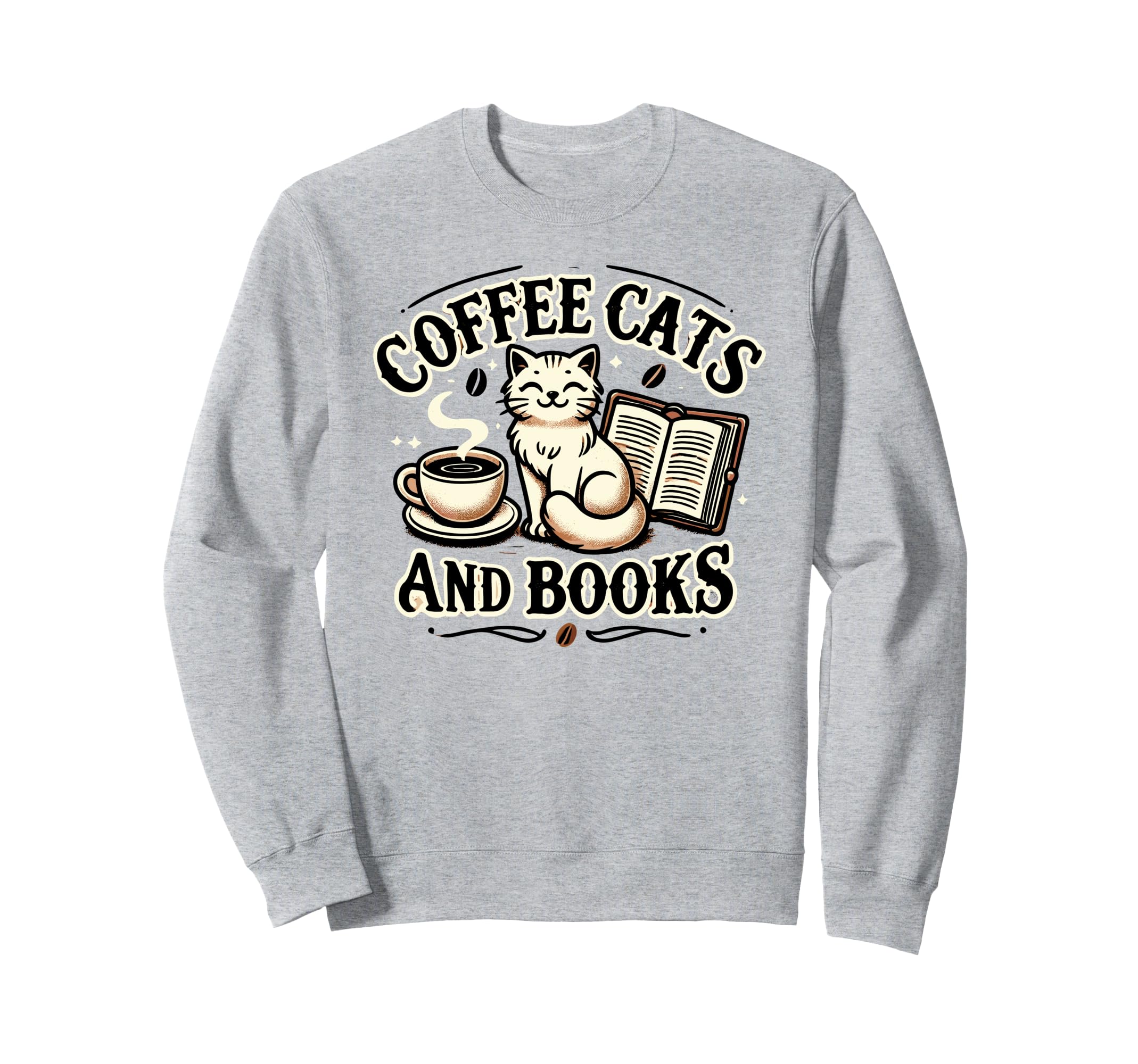 Coffee Cats And Book Reader Book Lovers Sweatshirt - Graphic Print Unisex - T-Shirt, Sweatshirt, Hoodie