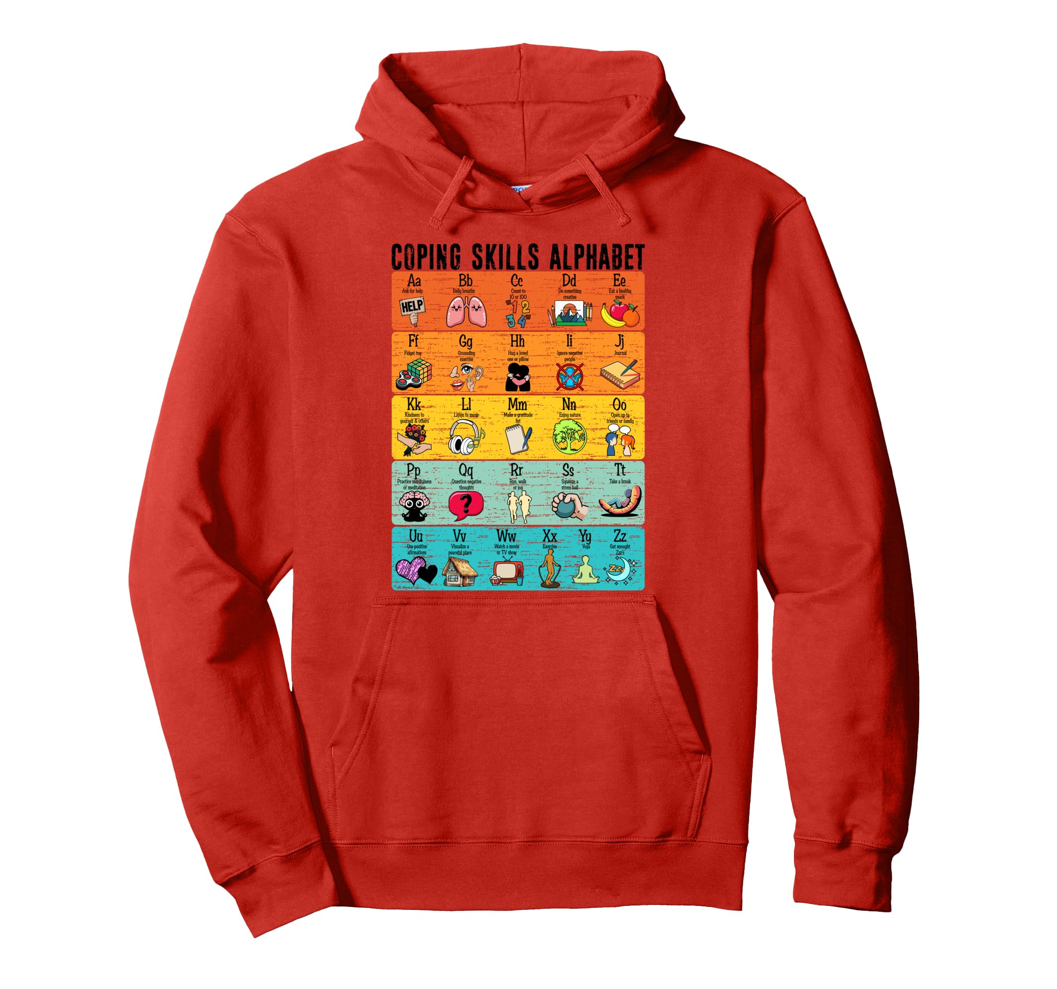 Coping Skills Alphabet Counseling Hoodie - Unique Graphic for Adults - T-Shirt, Sweatshirt, Hoodie