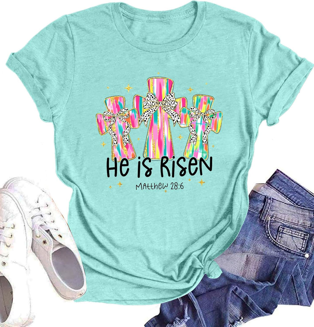 Christian Easter Shirts for Women He is Risen Cross T-Shirt Happy Easter Shirt Jesus Faith Bible Verse Gifts Tee Tops - T-Shirt, Sweatshirt, Hoodie