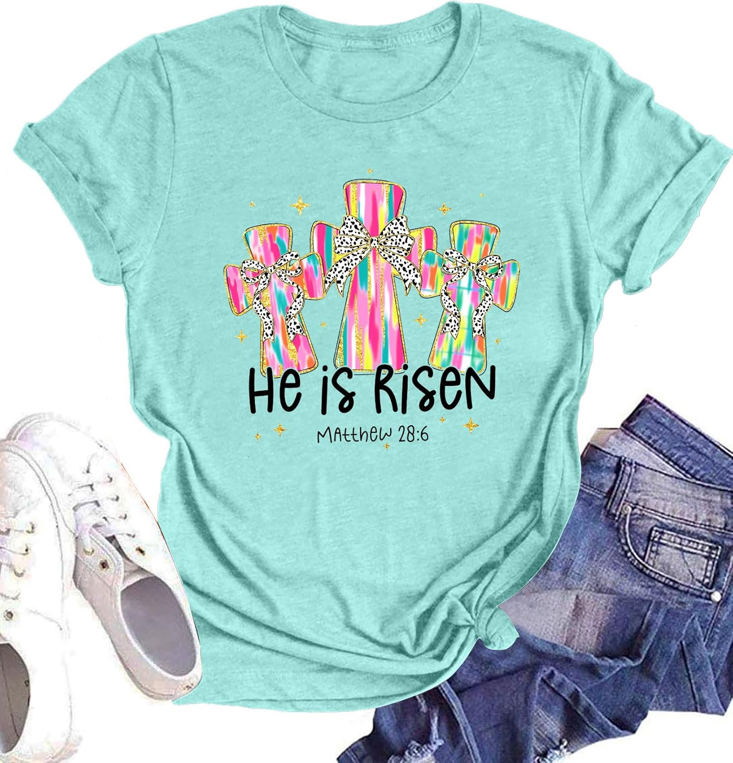 Christian Easter Shirts for Women He is Risen Cross T-Shirt Happy Easter Shirt Jesus Faith Bible Verse Gifts Tee Tops - T-Shirt, Sweatshirt, Hoodie