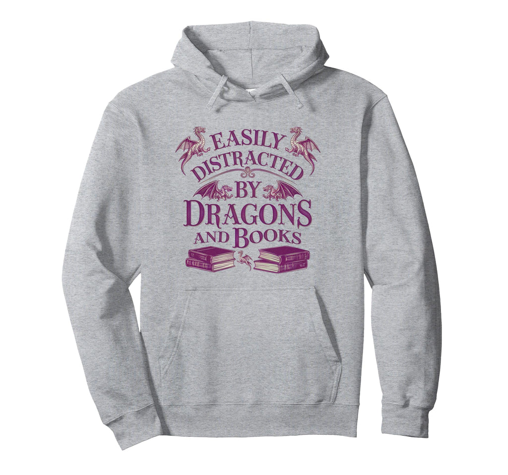Easily Distracted Dragons And Books Nerd Hoodie - Aesthetic Graphic Unisex - T-Shirt, Sweatshirt, Hoodie
