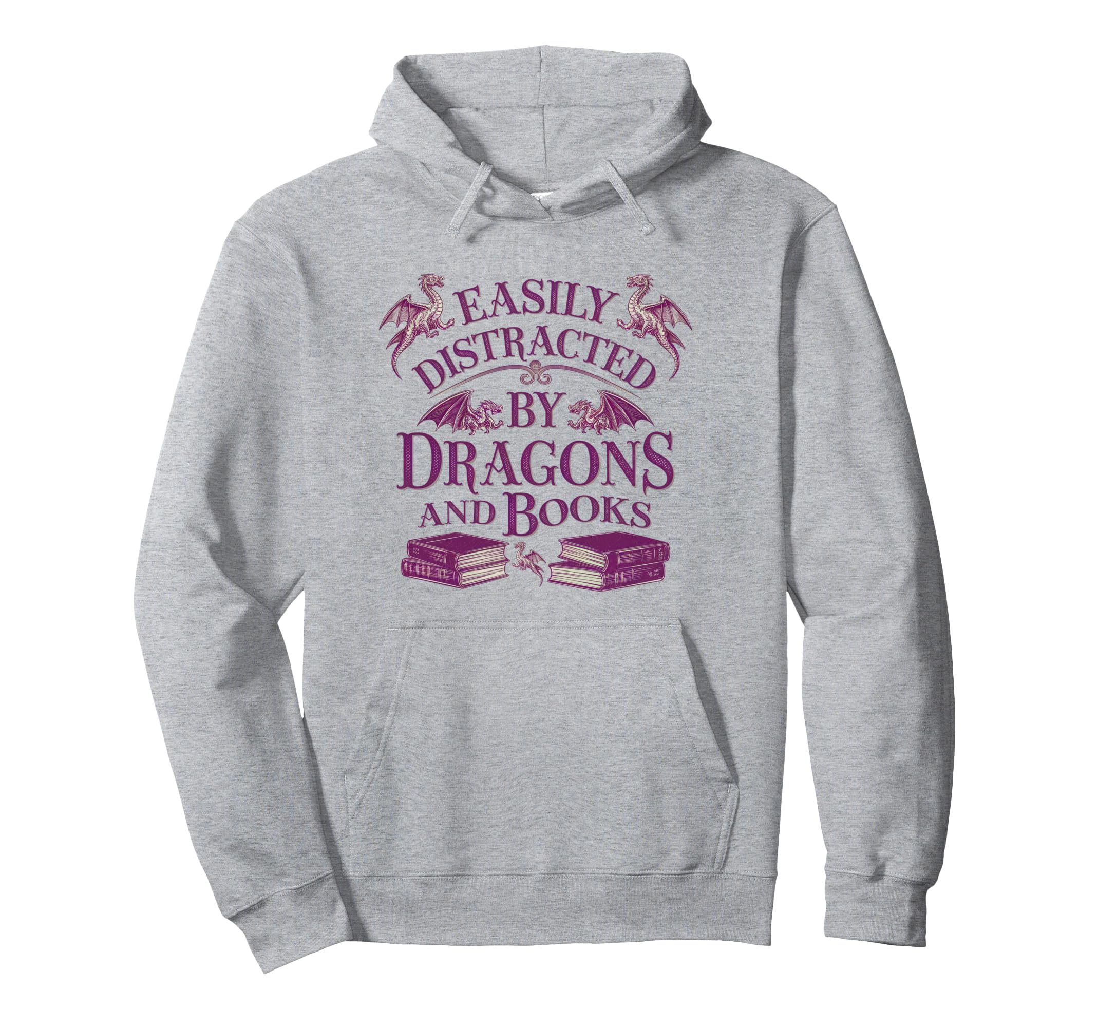 Easily Distracted Dragons And Books Nerd Hoodie - Aesthetic Graphic Unisex - T-Shirt, Sweatshirt, Hoodie