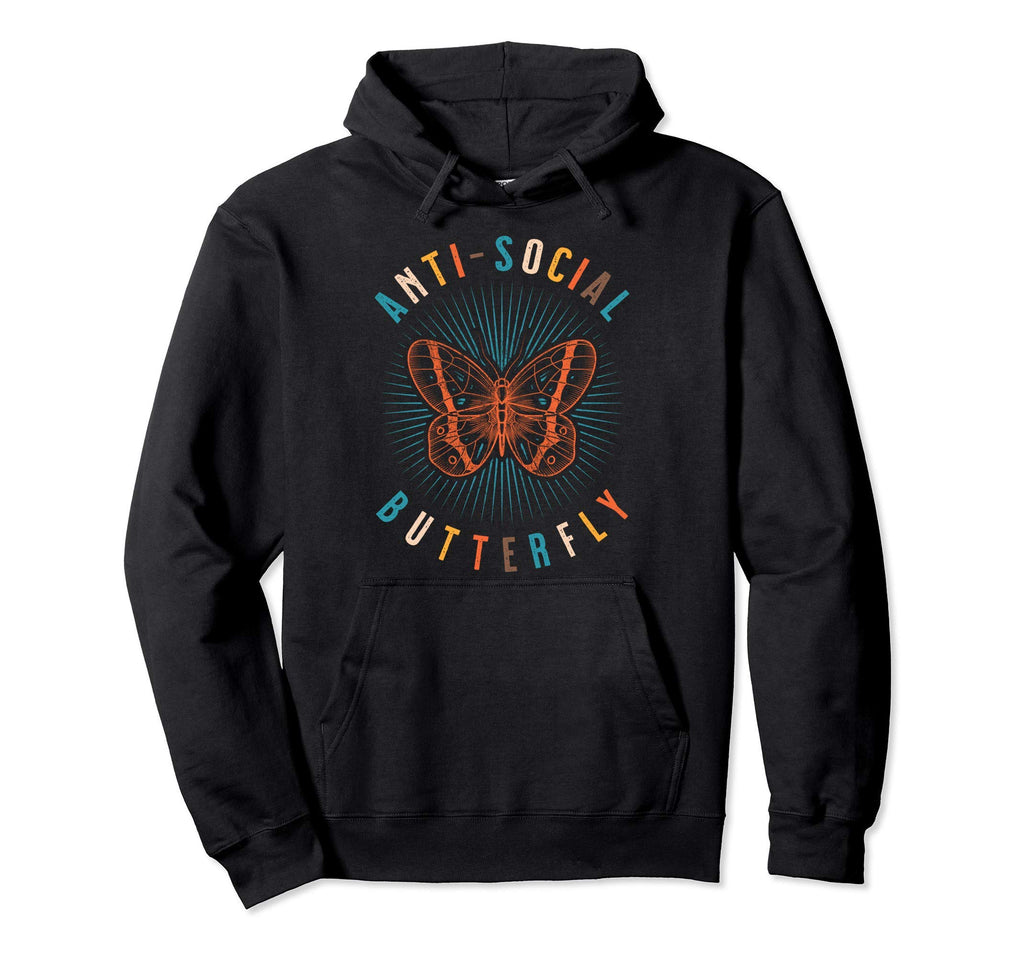 Anti Social Butterfly Shy Hoodie - Minimalist Print Men Women - T-Shirt, Sweatshirt, Hoodie