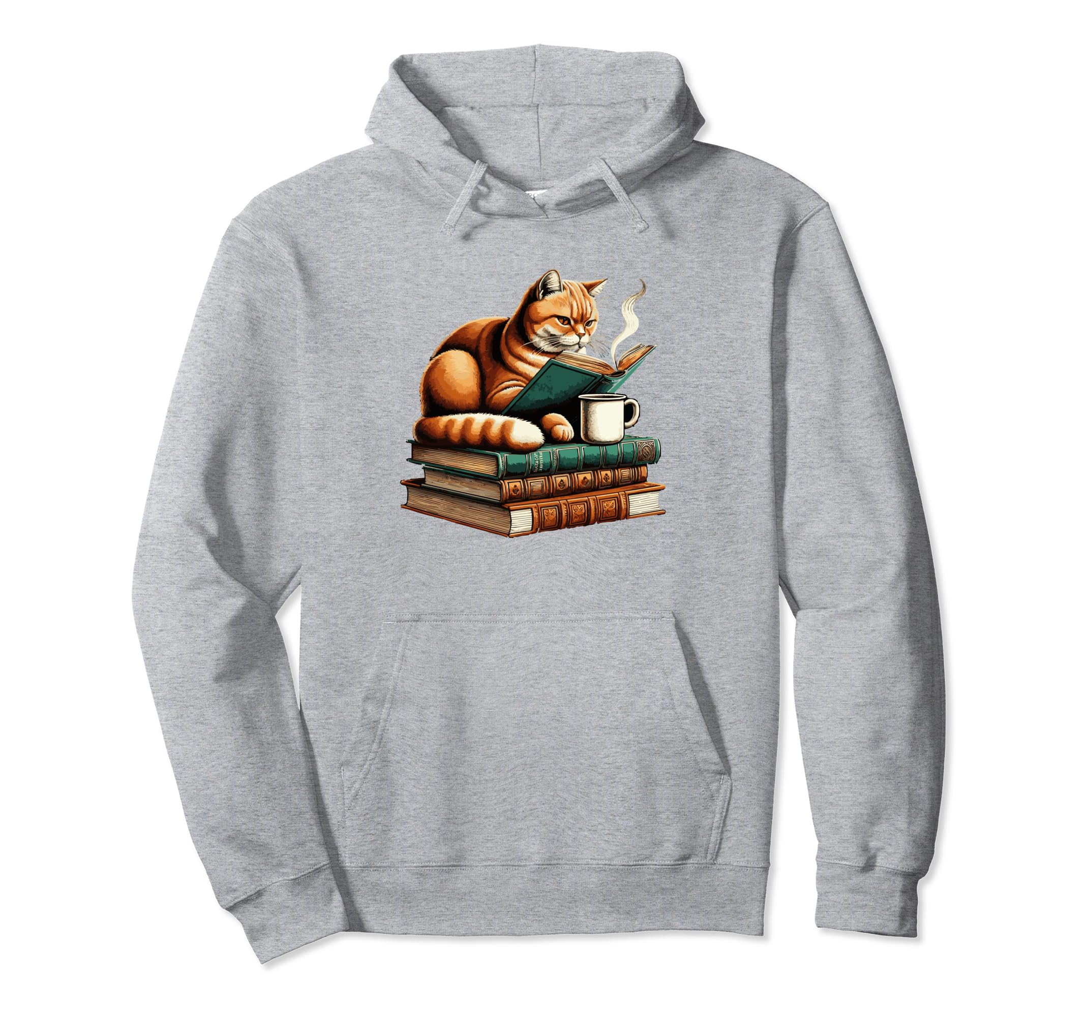 Cat Book Reading Coffee Lover Books Hoodie - Unique Graphic for Adults - T-Shirt, Sweatshirt, Hoodie