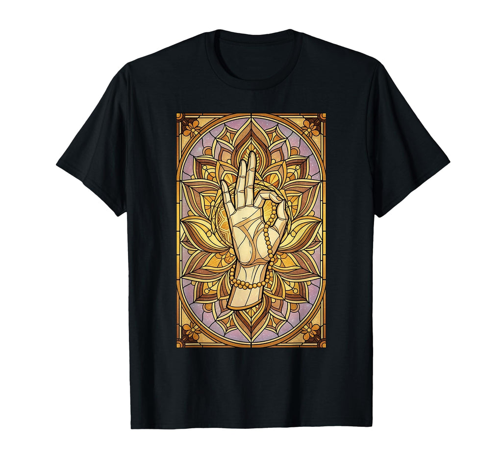 Meditation Hand Lotus Stained Glass T-Shirt - Unique Graphic Men Women - T-Shirt, Sweatshirt, Hoodie
