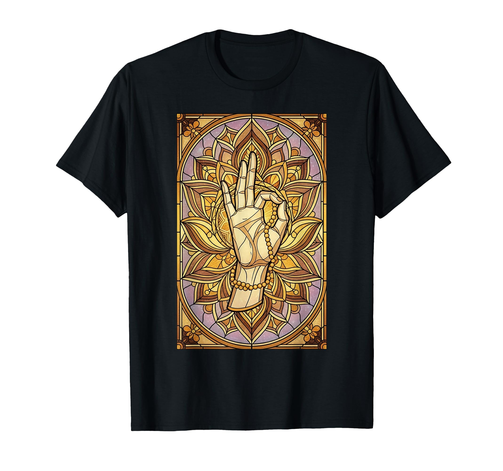 Meditation Hand Lotus Stained Glass T-Shirt - Unique Graphic Men Women - T-Shirt, Sweatshirt, Hoodie