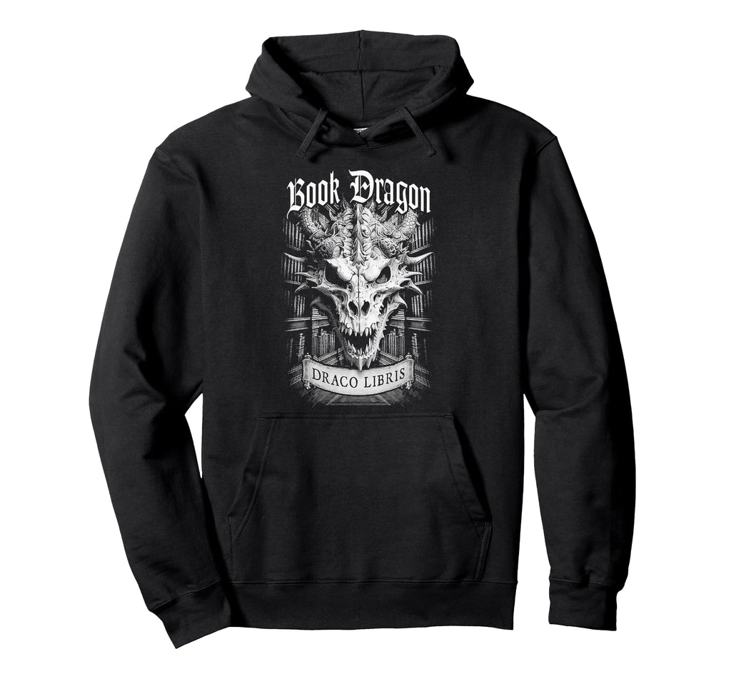 Gothic Book Dragon Skull Bookish Hoodie - Novelty Apparel for Adults - T-Shirt, Sweatshirt, Hoodie