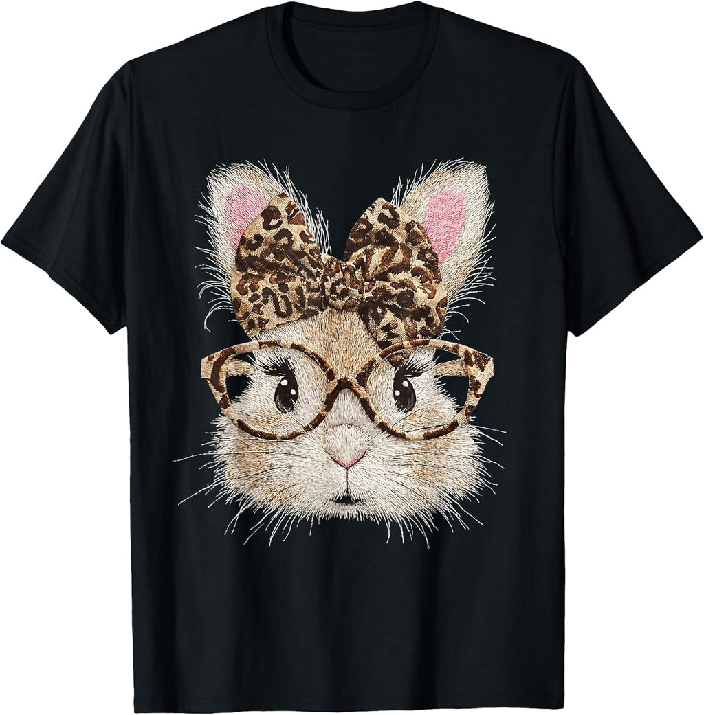 Bunny Face Glasses Bandana Leopard Rabbit Easter Unisex T-shirt, Sweatshirt, Hoodie, Long Sleeve Tee - T-Shirt, Sweatshirt, Hoodie
