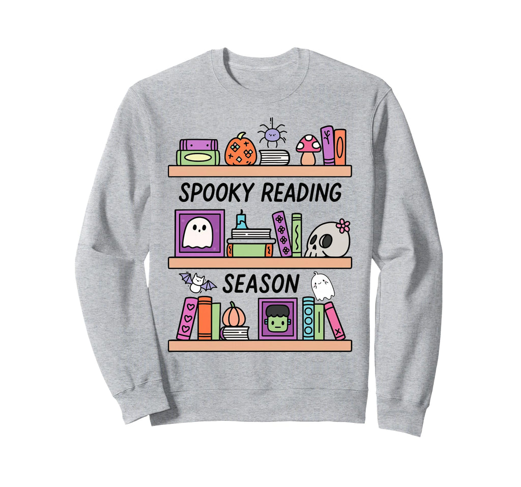 Book Lover Spooky Season Bookshelf Sweatshirt - Aesthetic Graphic Men Women - T-Shirt, Sweatshirt, Hoodie