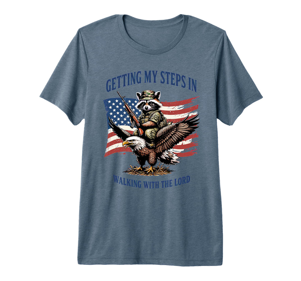 Getting My Steps Walking Lord Raccoon Tri T-Shirt - Graphic Print Unisex - T-Shirt, Sweatshirt, Hoodie