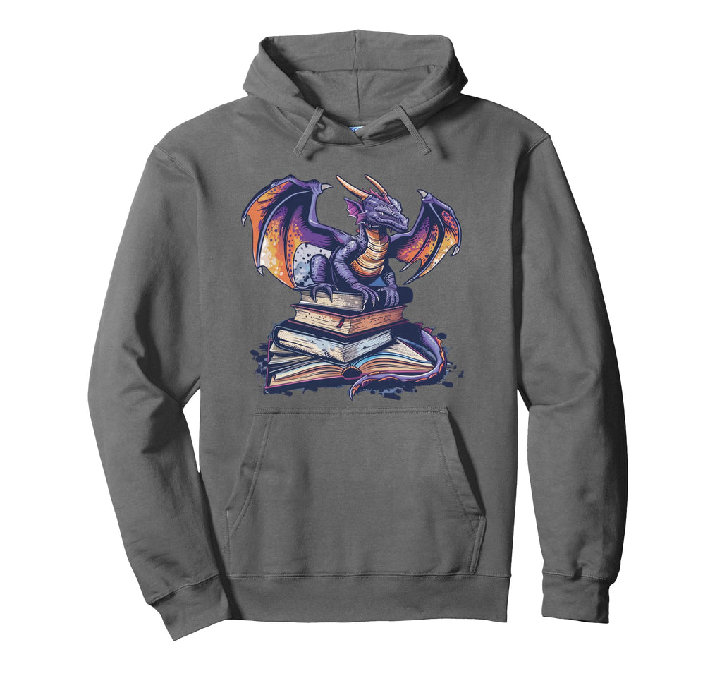 Book Lover Dragon Reading Fantasy Bookworm Hoodie - Streetwear Style Unisex - T-Shirt, Sweatshirt, Hoodie