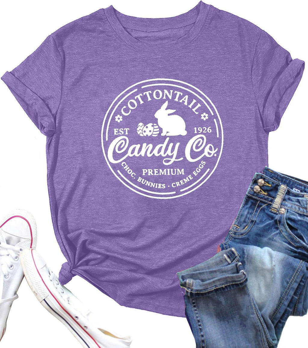 Easter Shirts for Women Cute Cottontail Rabbit Print Tshirt Casual Short Sleeve Bunny Graphic Tee Tops - T-Shirt, Sweatshirt, Hoodie