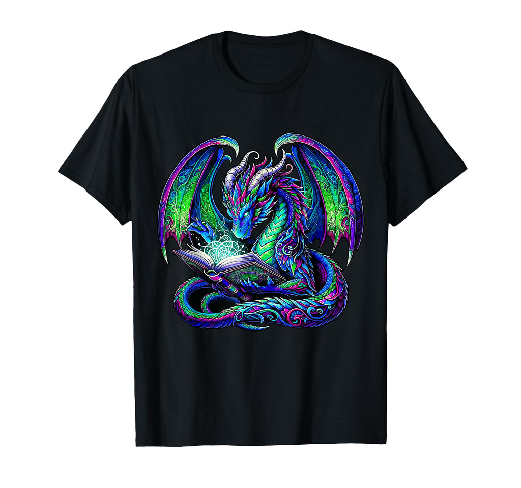 Book Dragon Reading Lover T-Shirt - Graphic Print for Adults - T-Shirt, Sweatshirt, Hoodie