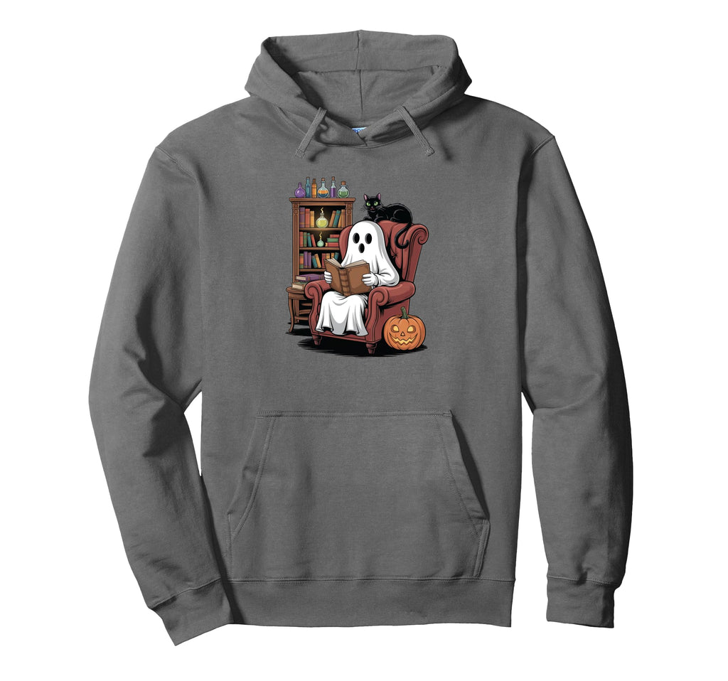 Ghost Bookshelf Halloween Bookish Hoodie - Minimalist Print for Adults - T-Shirt, Sweatshirt, Hoodie