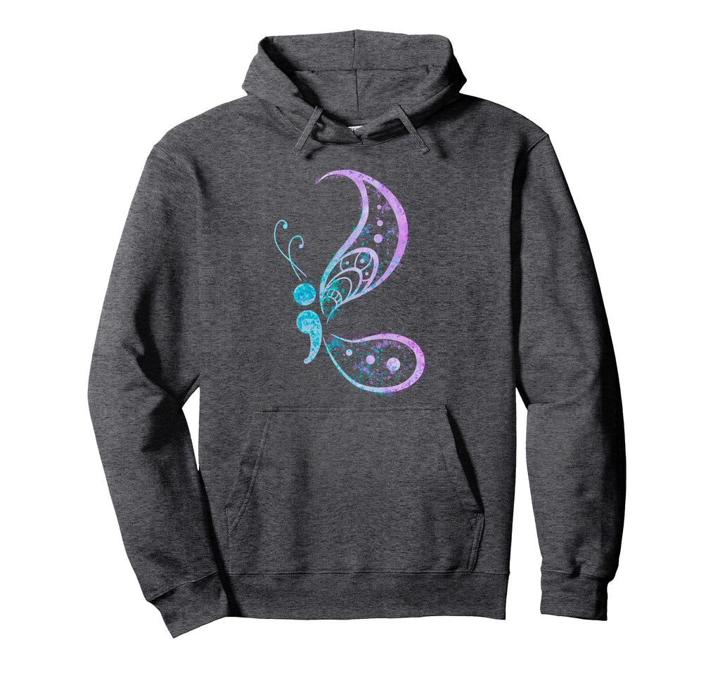 Semicolon Butterfly Semi Colon Tattoo Hoodie - Novelty Apparel Men Women - T-Shirt, Sweatshirt, Hoodie