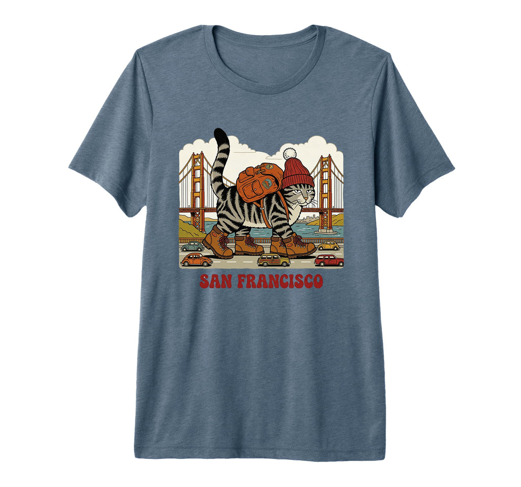 San Francisco Cat Golden Gates Bridge T-Shirt - Unique Graphic for Adults - T-Shirt, Sweatshirt, Hoodie