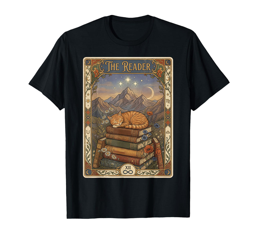Reader Tarot Card Sleeping Cat Bookish T-Shirt - Streetwear Style Unisex - T-Shirt, Sweatshirt, Hoodie