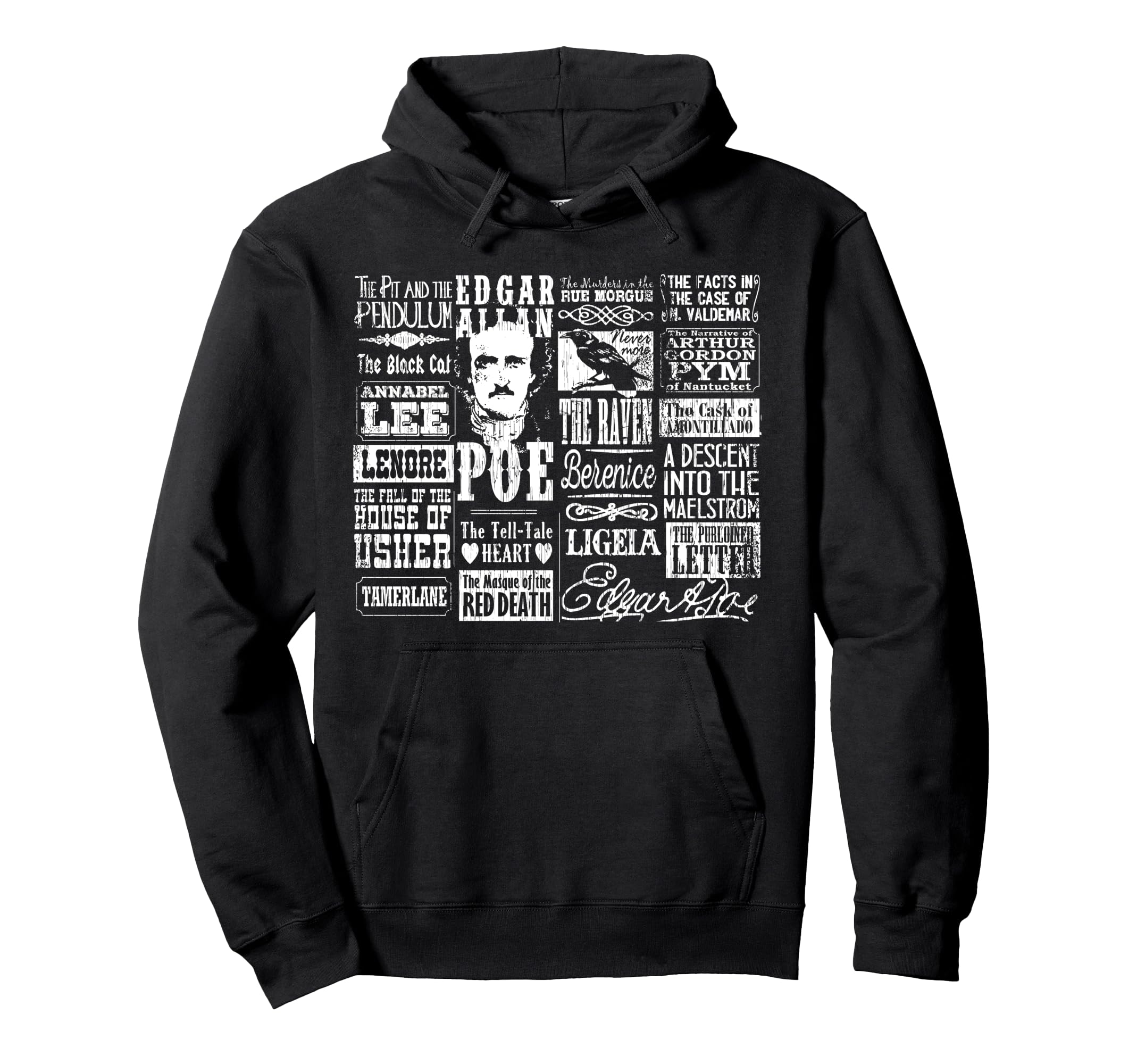 Edgar Allan Poe Poem Book Story Raven Hoodie - Unique Graphic Unisex - T-Shirt, Sweatshirt, Hoodie