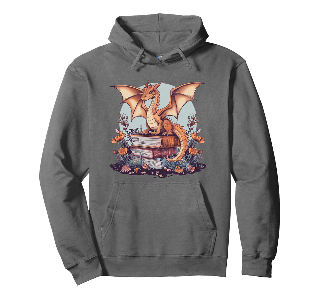 Book Lover Dragon Wildflower Floral Hoodie - Custom Art Print for Adults - T-Shirt, Sweatshirt, Hoodie