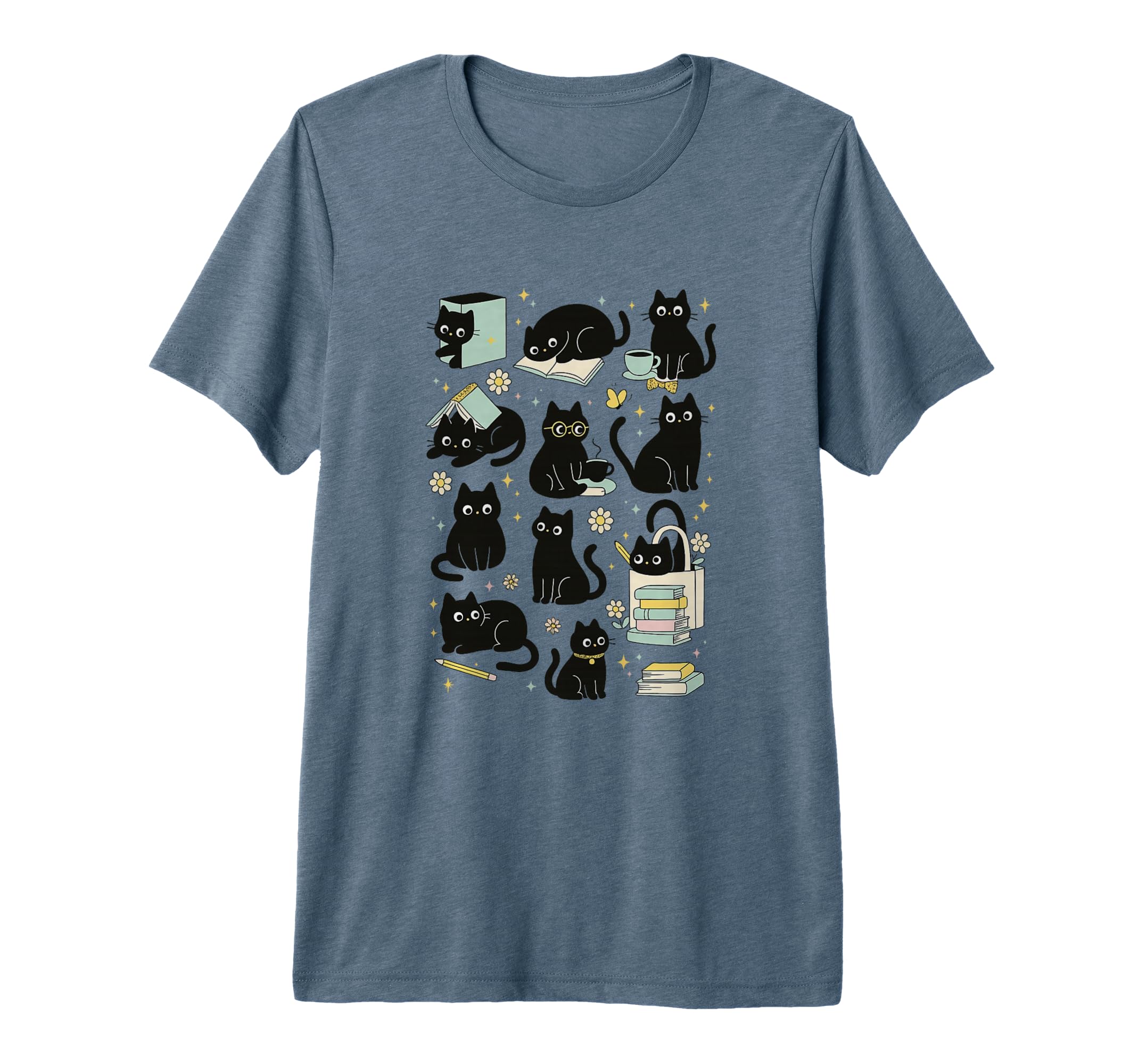 Black Cat Reading Aesthetic Book T-Shirt - Custom Art Print Men Women - T-Shirt, Sweatshirt, Hoodie