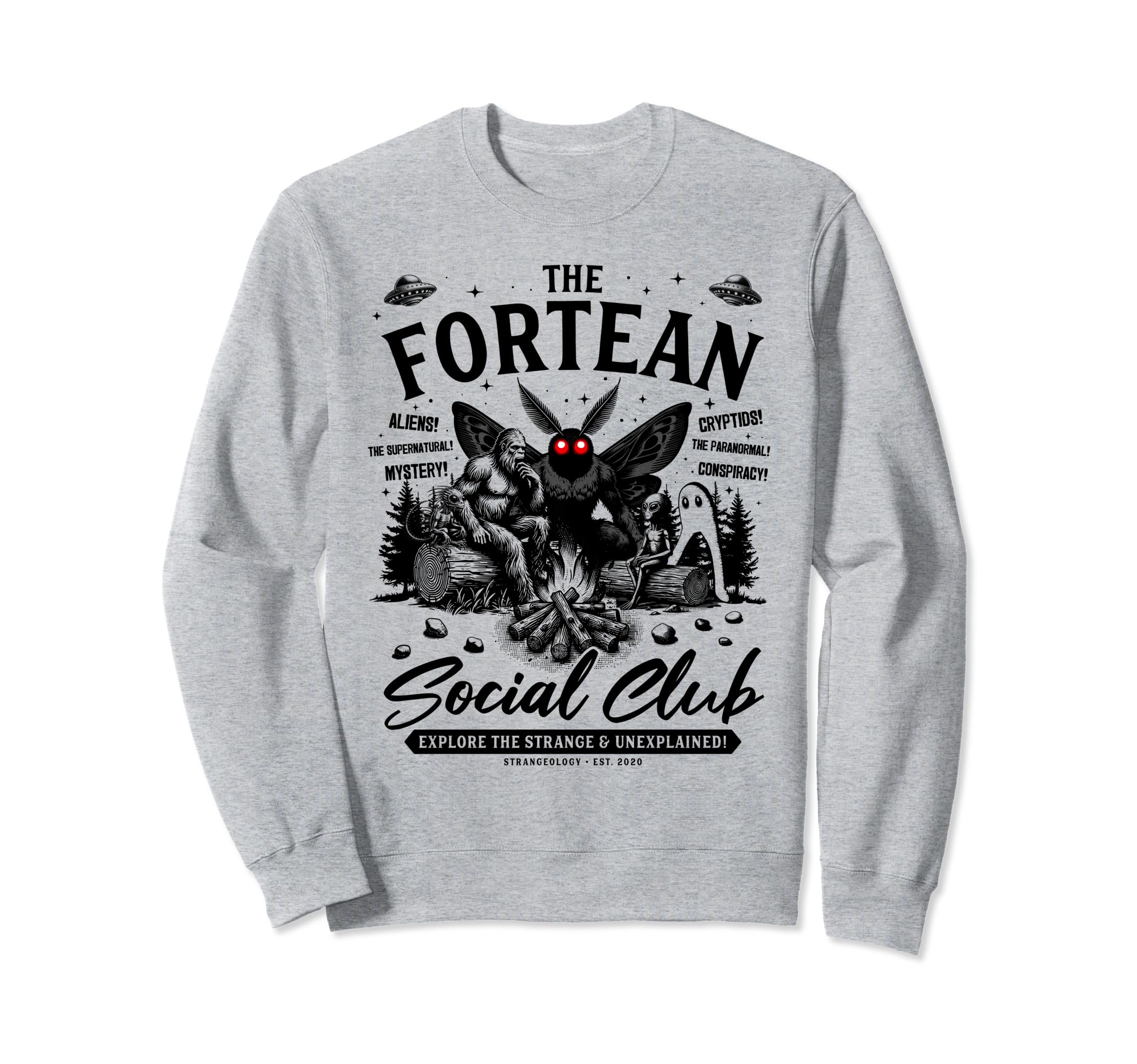 Fortean Social Club Bigfoot Mothman Sweatshirt - Trendy Graphic Unisex - T-Shirt, Sweatshirt, Hoodie