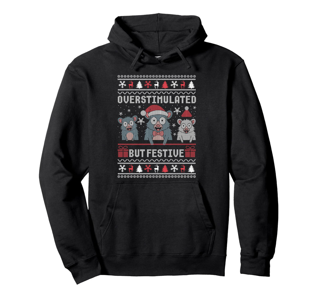 Overstimulated But Festive Possum Raccoon Hoodie - Custom Art Print Unisex - T-Shirt, Sweatshirt, Hoodie
