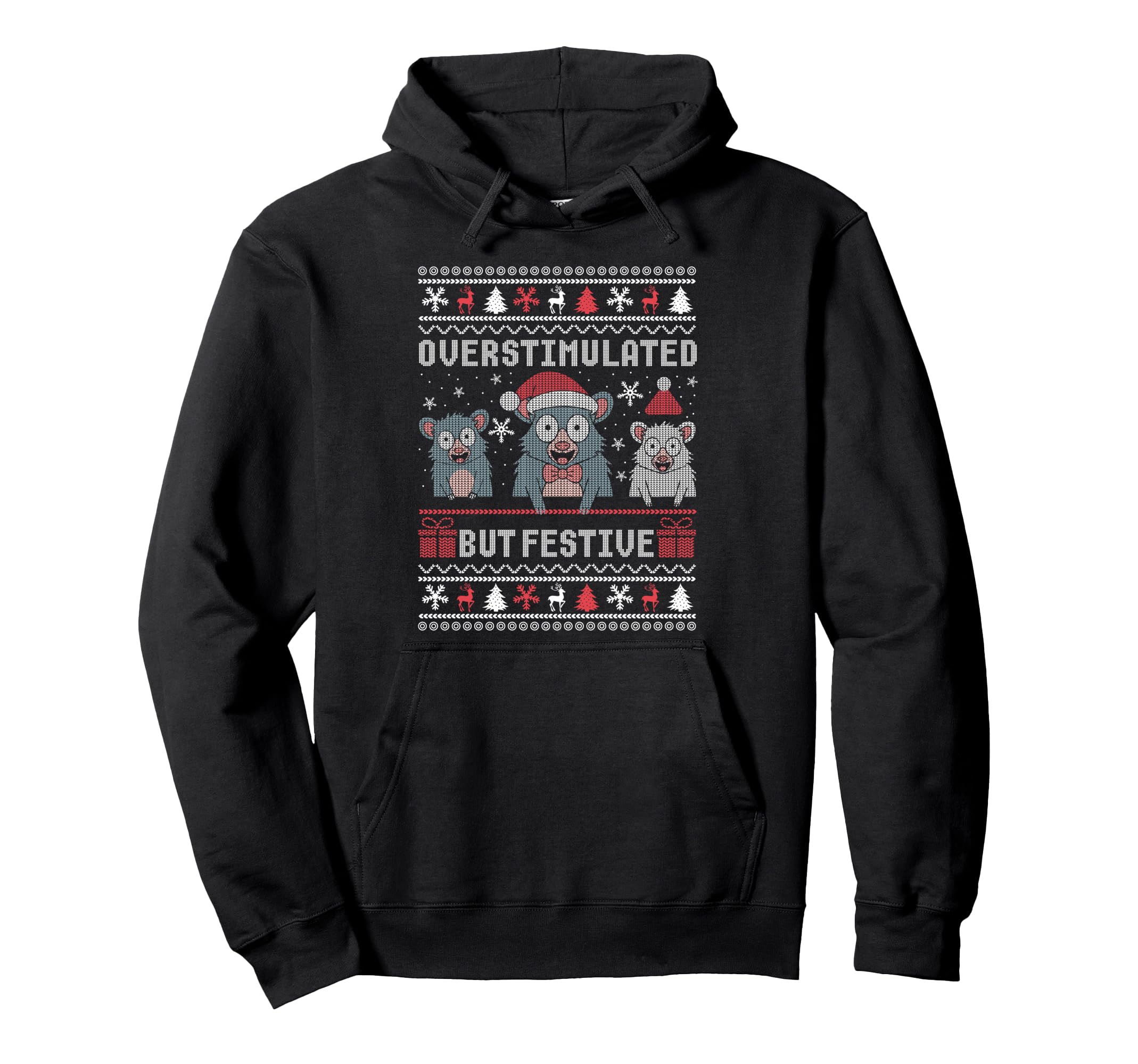 Overstimulated But Festive Possum Raccoon Hoodie - Custom Art Print Unisex - T-Shirt, Sweatshirt, Hoodie