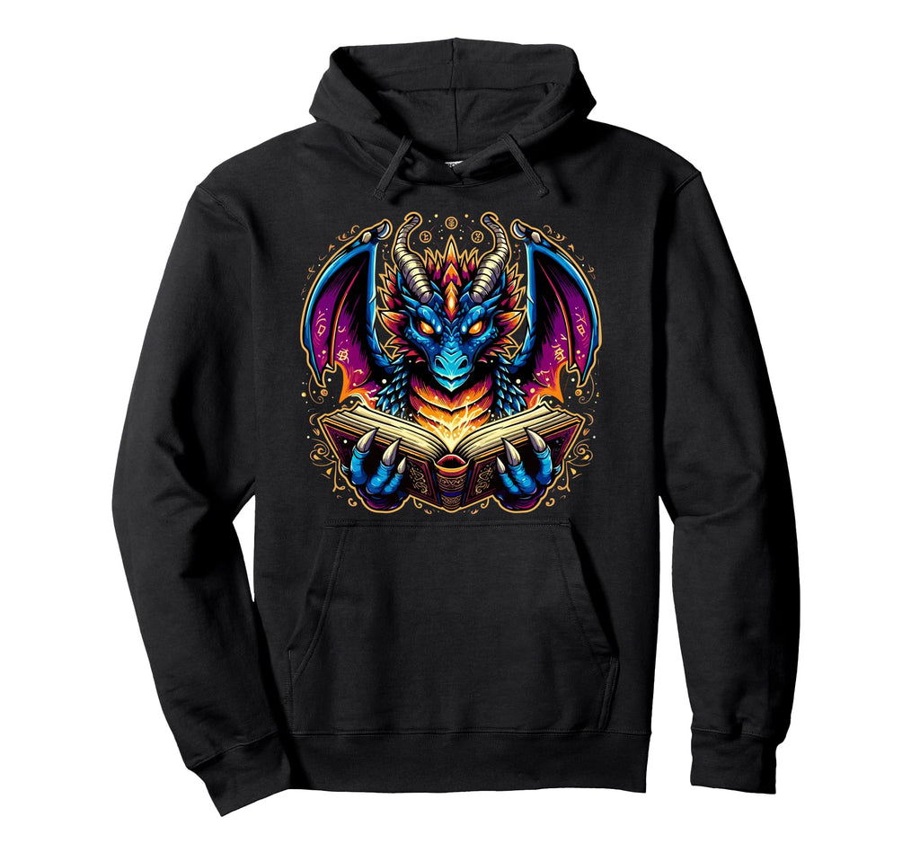 Bookworm Dragon Reading Book Lover Hoodie - Minimalist Print Unisex - T-Shirt, Sweatshirt, Hoodie