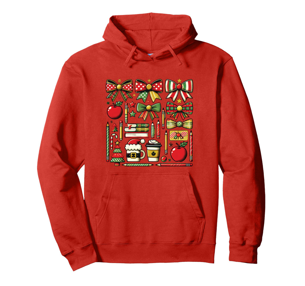 Teacher Bows Coffee Pencil Books Holiday Hoodie - Trendy Graphic Men Women - T-Shirt, Sweatshirt, Hoodie