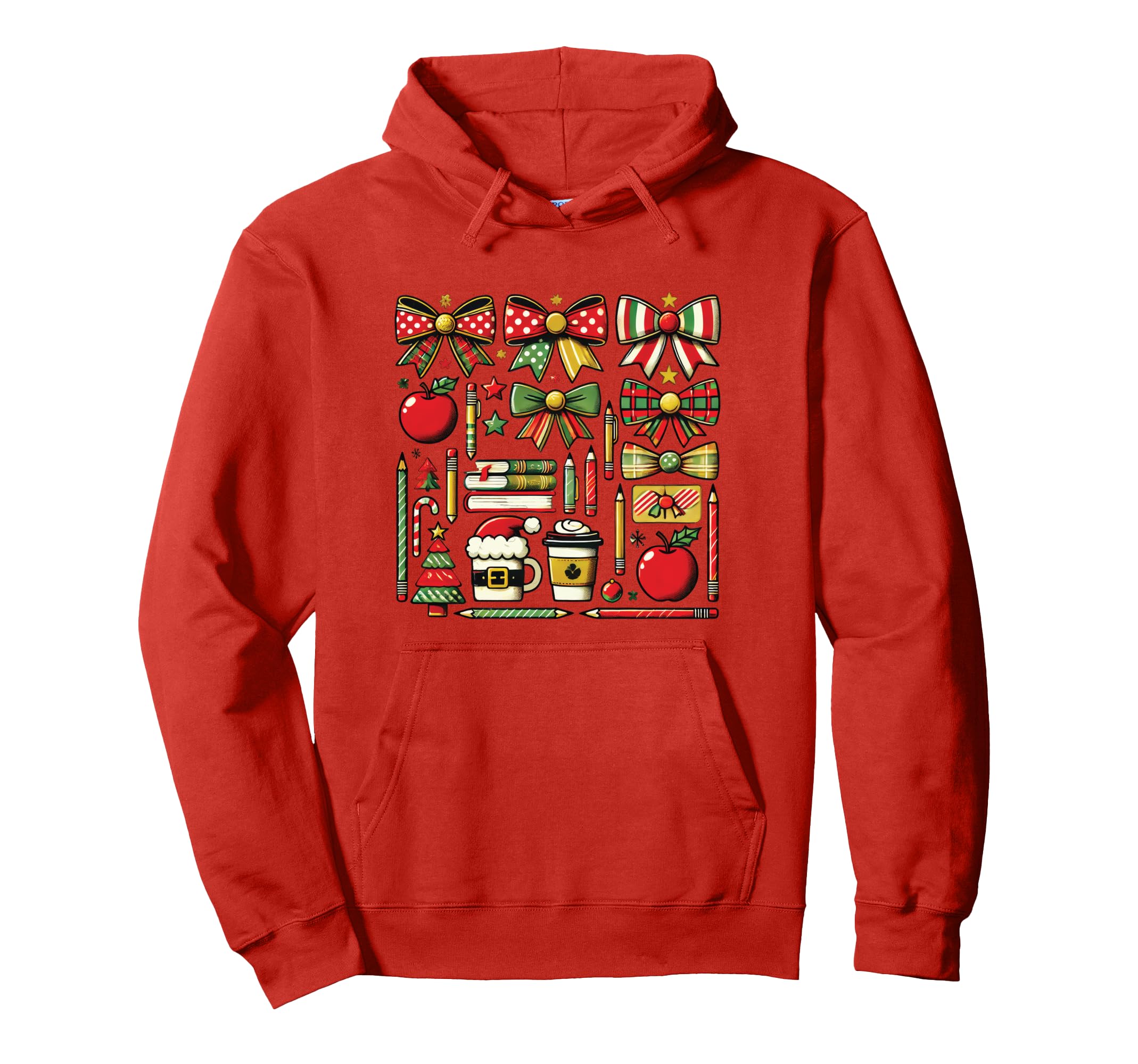 Teacher Bows Coffee Pencil Books Holiday Hoodie - Trendy Graphic Men Women - T-Shirt, Sweatshirt, Hoodie