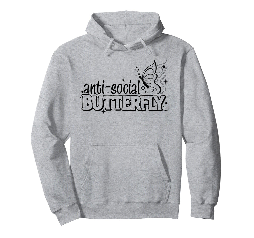 Anti Social Butterfly Black Hoodie - Fun Novelty Design Men Women - T-Shirt, Sweatshirt, Hoodie
