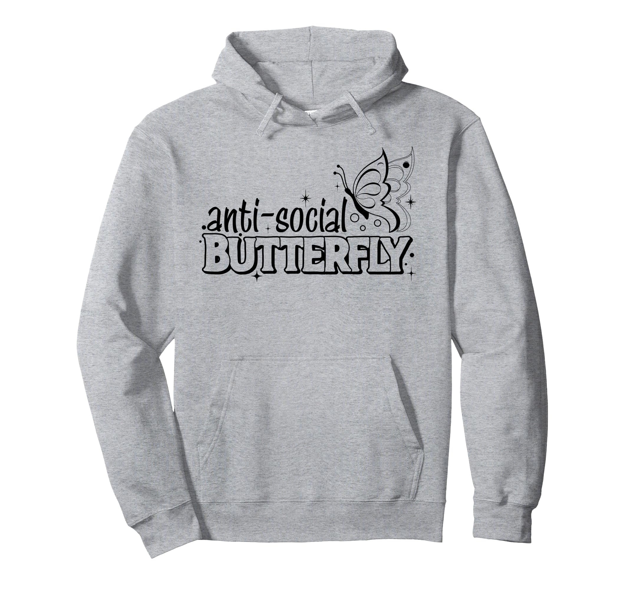 Anti Social Butterfly Black Hoodie - Fun Novelty Design Men Women - T-Shirt, Sweatshirt, Hoodie