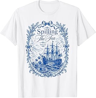 Blue Toile Spilling The Tea Since 1773 Party History Pun T-Shirt Unisex T-shirt, Sweatshirt, Hoodie, Long Sleeve Tee - T-Shirt, Sweatshirt, Hoodie