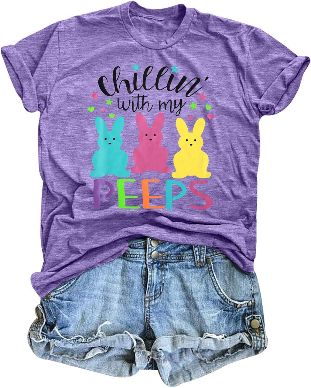 Happy Easter Shirt Women Chillin with My Peeps Tee Shirt Cute Rabbit Graphic T-Shirt Easter Gift Tee Tops - T-Shirt, Sweatshirt, Hoodie