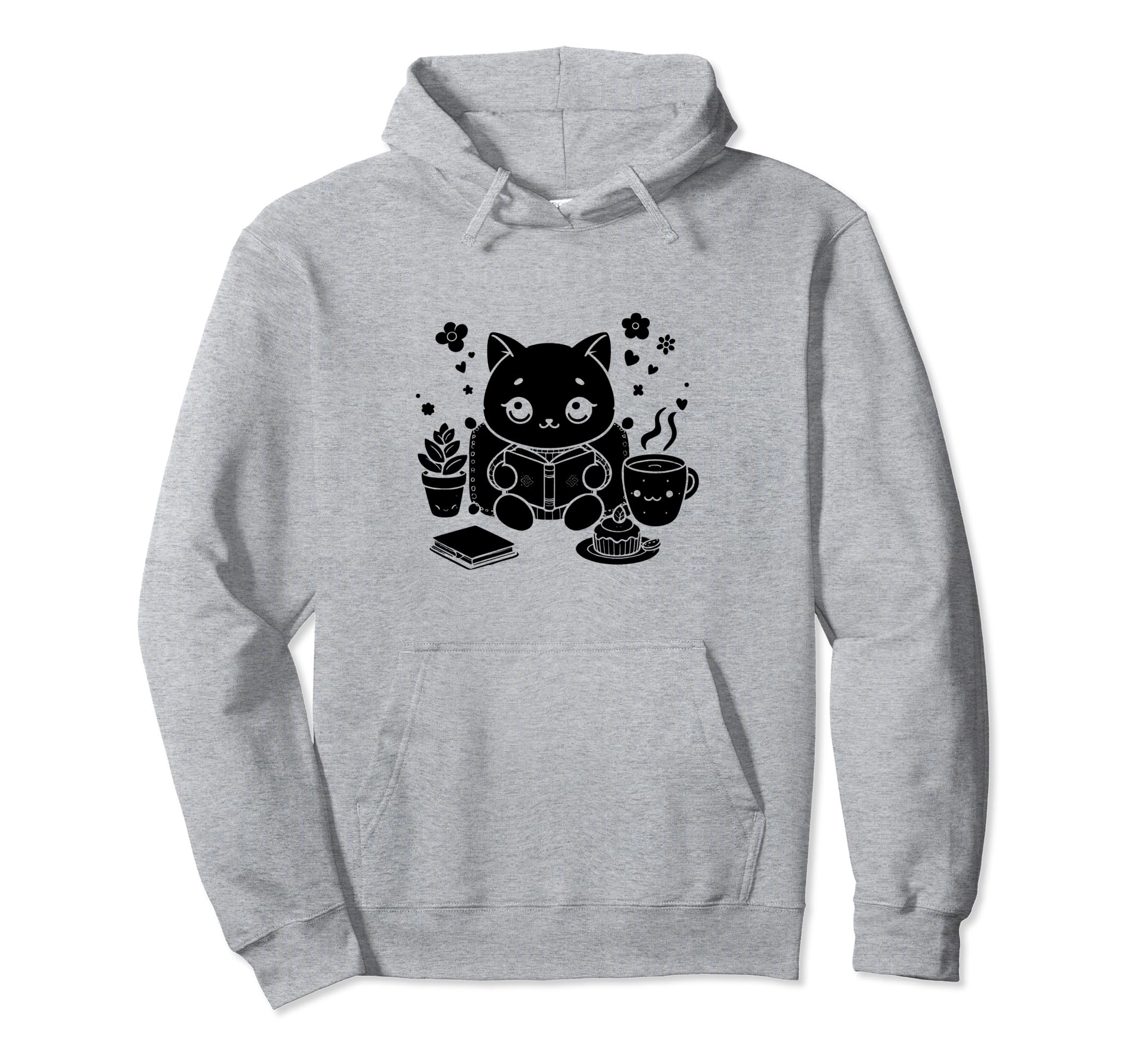 Cat Book Reading Coffee Lover Books Hoodie - Unique Graphic Unisex - T-Shirt, Sweatshirt, Hoodie