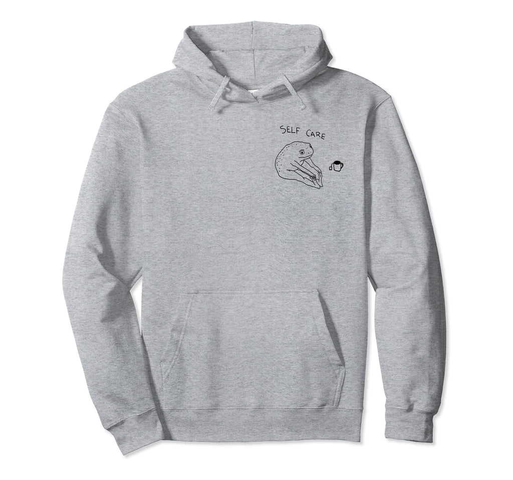 Self Care Frog Drinking Tea Hoodie - Aesthetic Graphic for Adults - T-Shirt, Sweatshirt, Hoodie