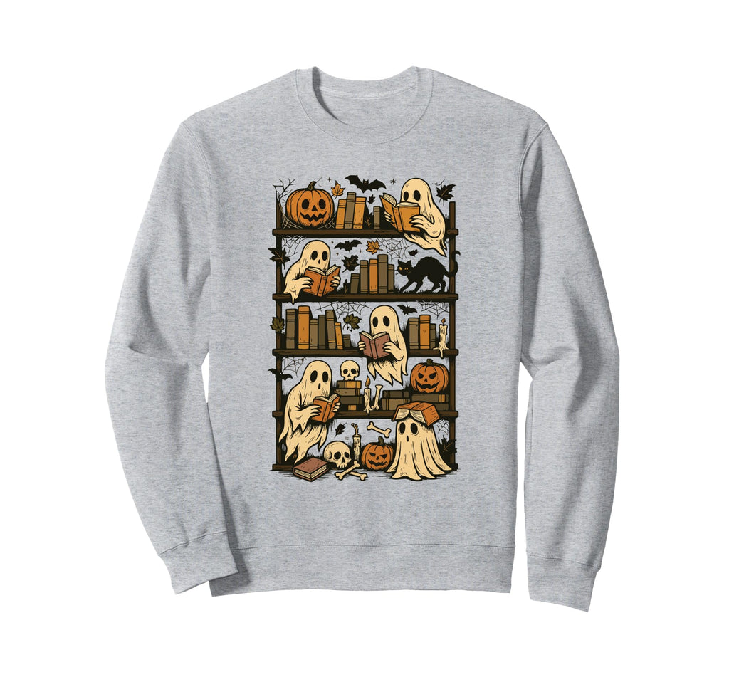Ghost Bookshelf Halloween Book Lover Sweatshirt - Fun Novelty Design Unisex - T-Shirt, Sweatshirt, Hoodie