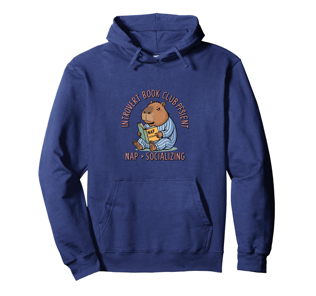 Introvert Book Club President Capybara Hoodie - Trendy Graphic Men Women - T-Shirt, Sweatshirt, Hoodie