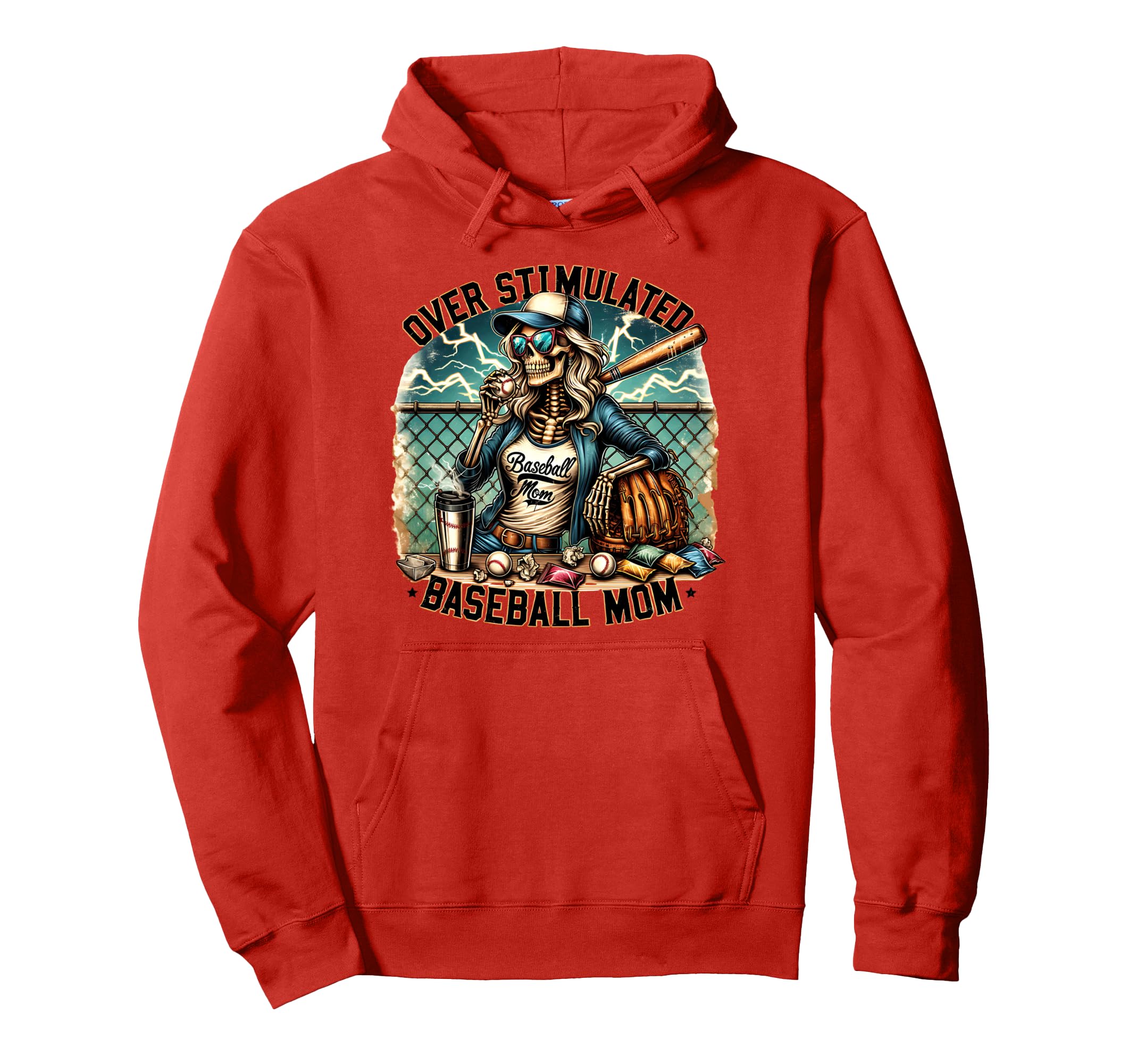 Baseball Mom Overstimulated Mama Hoodie - Aesthetic Graphic Men Women - T-Shirt, Sweatshirt, Hoodie