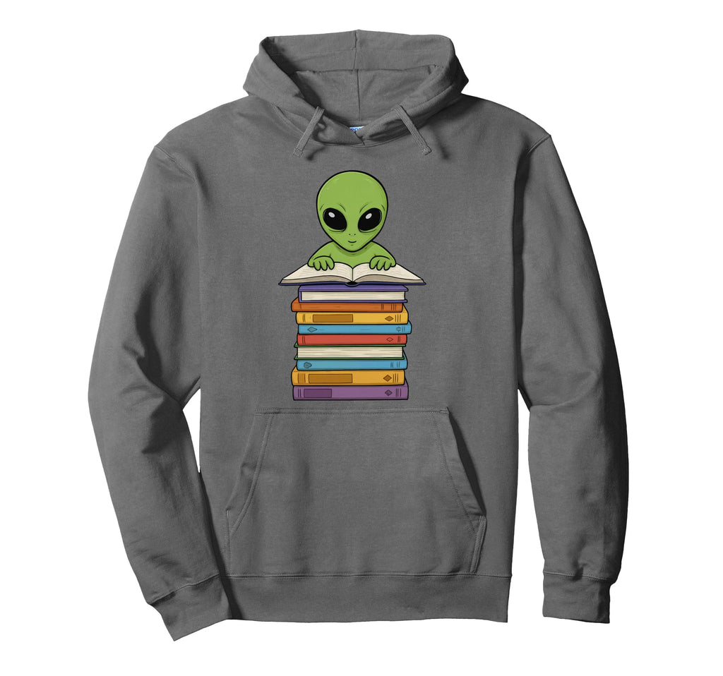 Alien Reading Book Pile Books Funny Hoodie - Novelty Apparel Unisex - T-Shirt, Sweatshirt, Hoodie