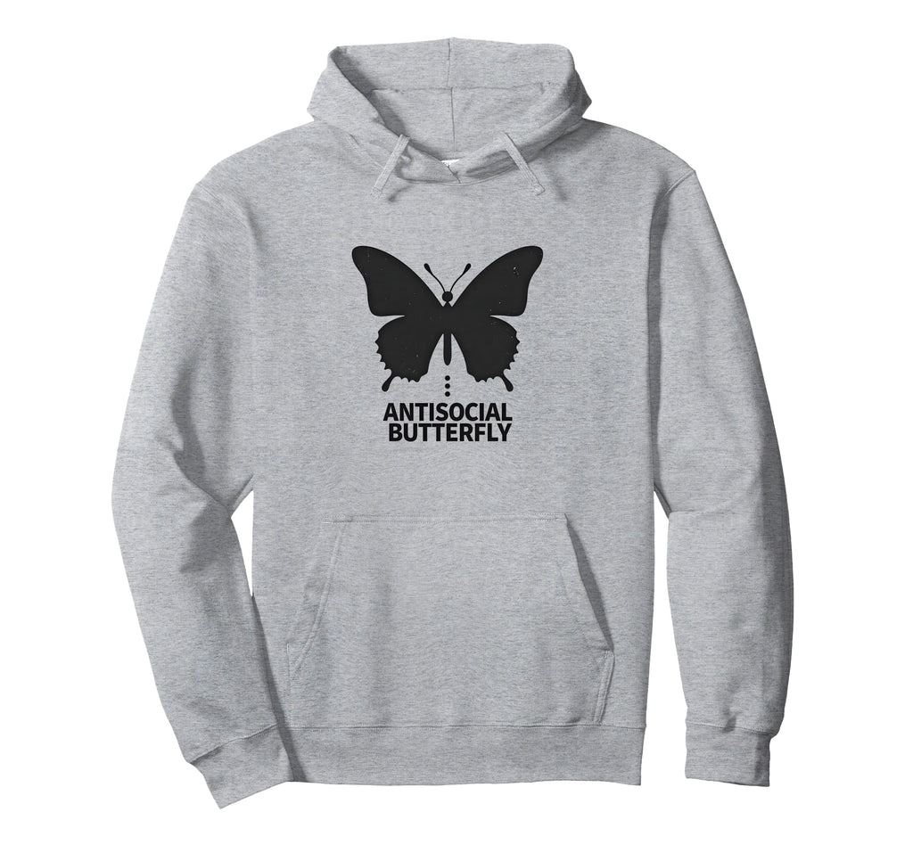 Antisocial Butterfly Minimalist Black Hoodie - Casual Everyday Wear Unisex - T-Shirt, Sweatshirt, Hoodie