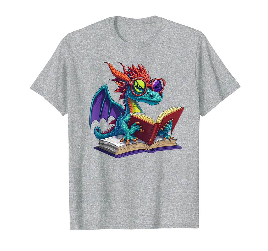 Dragon Wearing Glasses Reading Book T-Shirt - Minimalist Print Unisex - T-Shirt, Sweatshirt, Hoodie